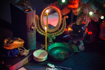 Rite on Christmas, wicca or pagan energy magic. Christmas eve prediction. Attracting love, money...