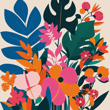 Ai generation,Background Colorful leaf and flower patterns, seamless, pattern,abstract modern art illustration
