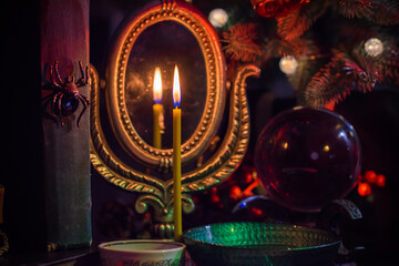 Rite on Christmas, wicca or pagan energy magic. Christmas eve prediction. Attracting love, money...