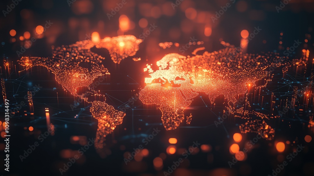Poster faded world map with data nodes glowing over locations, merging classic geography and global digital