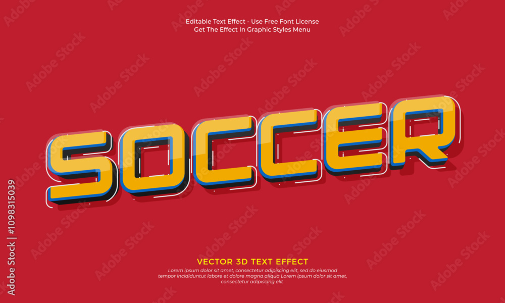 Poster soccer graphic style font vector design with editable text effect