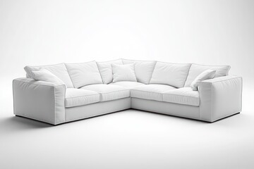 Fototapeta premium white corner sofa, interior design, furniture visualization, photography, the entire piece of furniture visible from the side