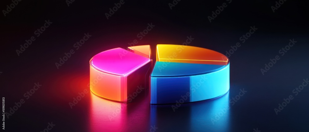 Poster a colorful 3d pie chart representing data segments with vibrant colors.