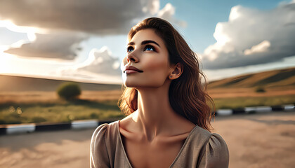 空を見上げる女性