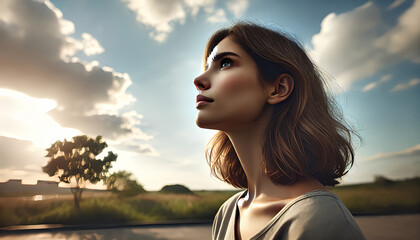 空を見上げる女性