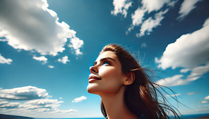 空を見上げる女性