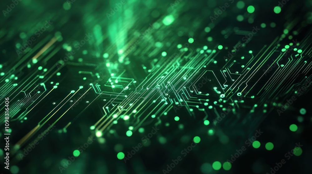 Aufkleber abstract digital circuit design with glowing green elements and intricate patterns.