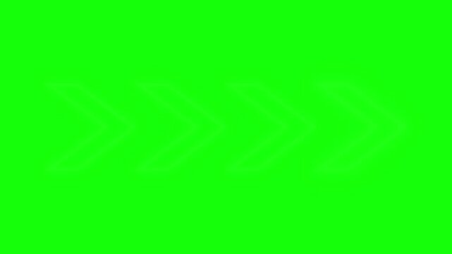 Arrows Animation in white Color Isolated on Green Chroma Key Background.  neon rigth to left on green screen