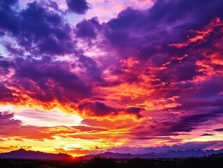 Obraz premium vibrant colors of a phoenix sunset blazing across the sky, with deep reds, oranges, and violets merging beautifully, evoking feelings of warmth and tranquility at dusk