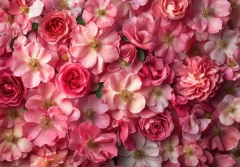 Fototapeta premium A Vibrant Array of Pink Flowers in Bloom with Varying Shades and Textures, Perfect for Celebrating Beauty and Nature's Intricate Designs