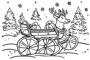Sleigh bells on a harness, cartoon style, kids , no shading, black and white, coloring pages