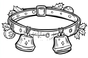 Sleigh bells on a harness, cartoon style, kids , no shading, black and white, coloring pages