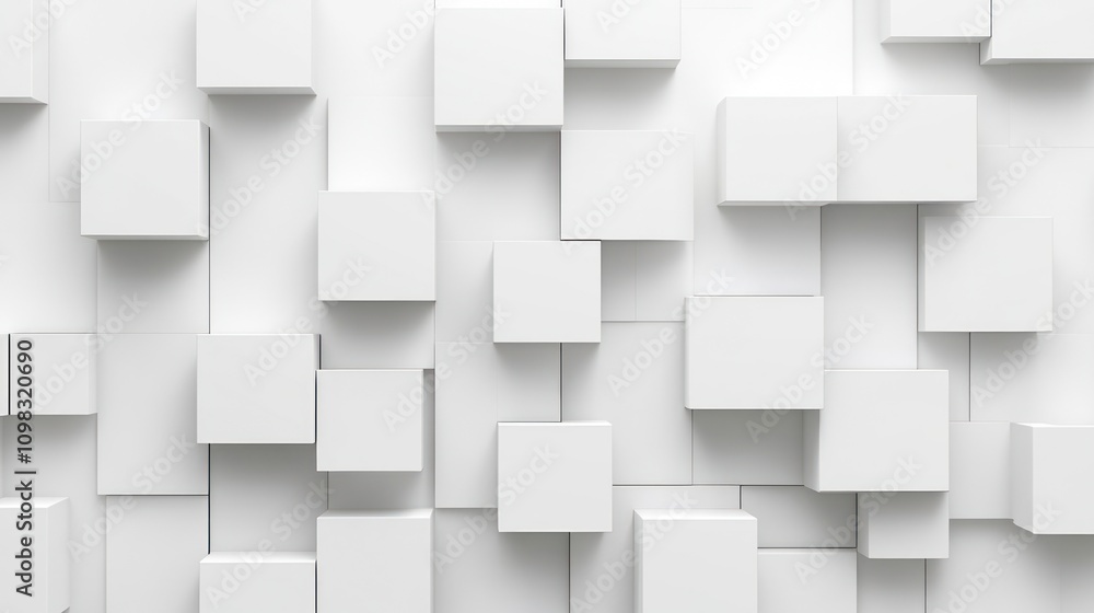 Poster a textured wall featuring a pattern of white cubes in varying sizes and depths.