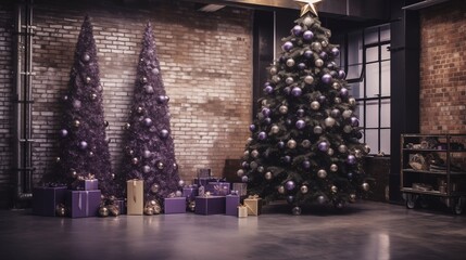 Modern Christmas tree decorations studio lighting setup space on the right,generative ai illustration