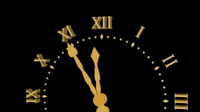 Animated close up wall clock countdown 10 second leading to midnight. animation footage video isolated on alpha channel(transparent) background.