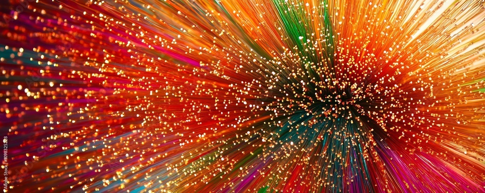 Aufkleber dazzling fiber optic explosion of vibrant multicolored rays in circular burst pattern