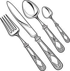 A Beautiful steel kitchen cutlery set vector on white background, steel kitchen cutlery