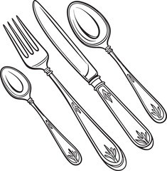 steel kitchen cutlery, A Beautiful steel kitchen cutlery set vector on white background