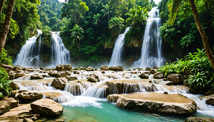 Cascades tropicales en pleine verdure