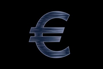 Fototapeta premium An image of the Euro sign, €, isolated on a black background