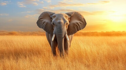 Obraz premium Majestic Elephant in Golden Sunrise Savanna