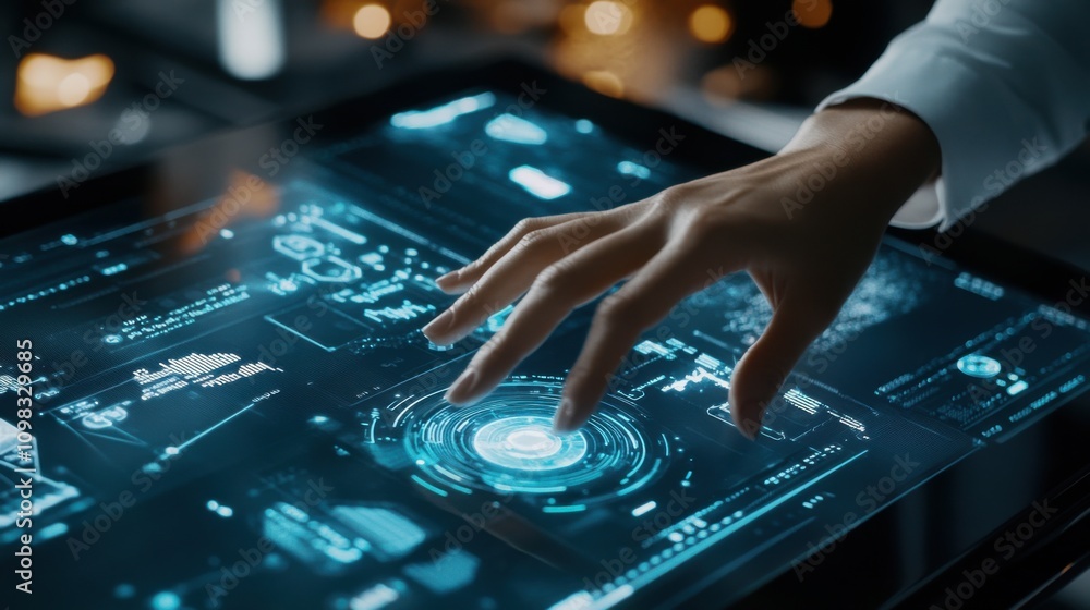 Poster digital interaction on futuristic touchscreen display