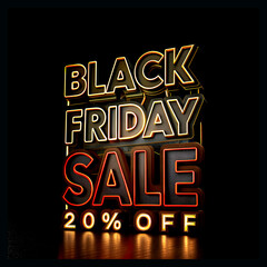 Fototapeta premium Black Friday sale 20% percent off promotion, shopping label, discount tags, business marketing concept, online advertising poster, store deals, product offers, 3d text