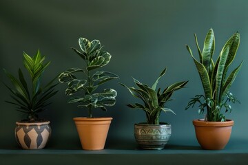 Fototapeta premium Potted plants creating a green atmosphere on a shelf