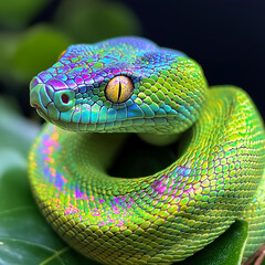 Fototapeta premium generative illustration. a snake with multicolored scales 
