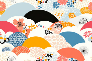 Fototapeta premium Colorful seamless Japanese pattern with floral elements for New Year's celebration