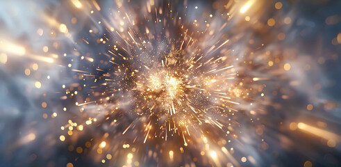 Fototapeta premium New Year Colorful Fireworks glittering background. Ai generative