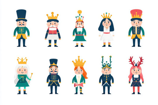 Minimalistic nutcracker characters in a whimsical icon set