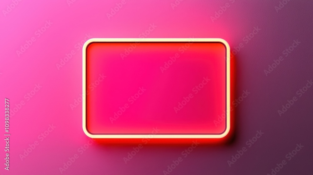 Poster a glowing neon sign with a rectangular shape against a gradient pink background, creating a vibrant 