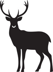 Fototapeta premium The image is a black silhouette of a deer with prominent antlers. It is simple, clean, and ideal for use in designs or logos.