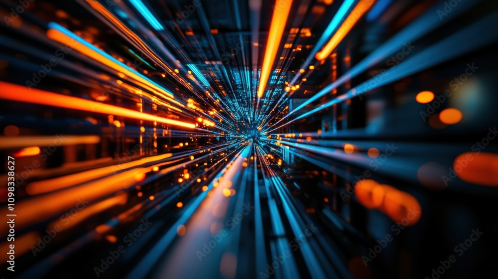 Poster abstract image showcasing vibrant lines of light representing digital innovation.