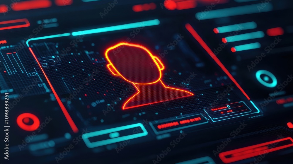 Poster a digital interface displays a glowing red outline of a person