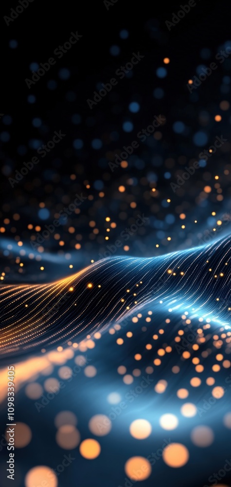 Poster abstract waves of light in blue and orange, creating a mesmerizing digital backdrop.