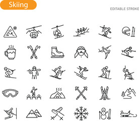 Fototapeta premium Skiing Icons Resort, Equipment, Activities, Winter Sports, Snow