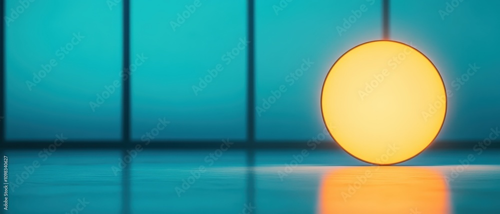 Aufkleber bright illuminated orb casting reflections on a sleek surface, creating a modern aesthetic.