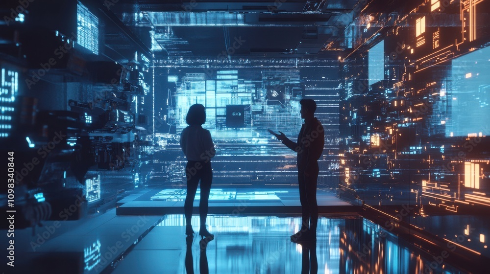 Poster futuristic data analysis in virtual environment