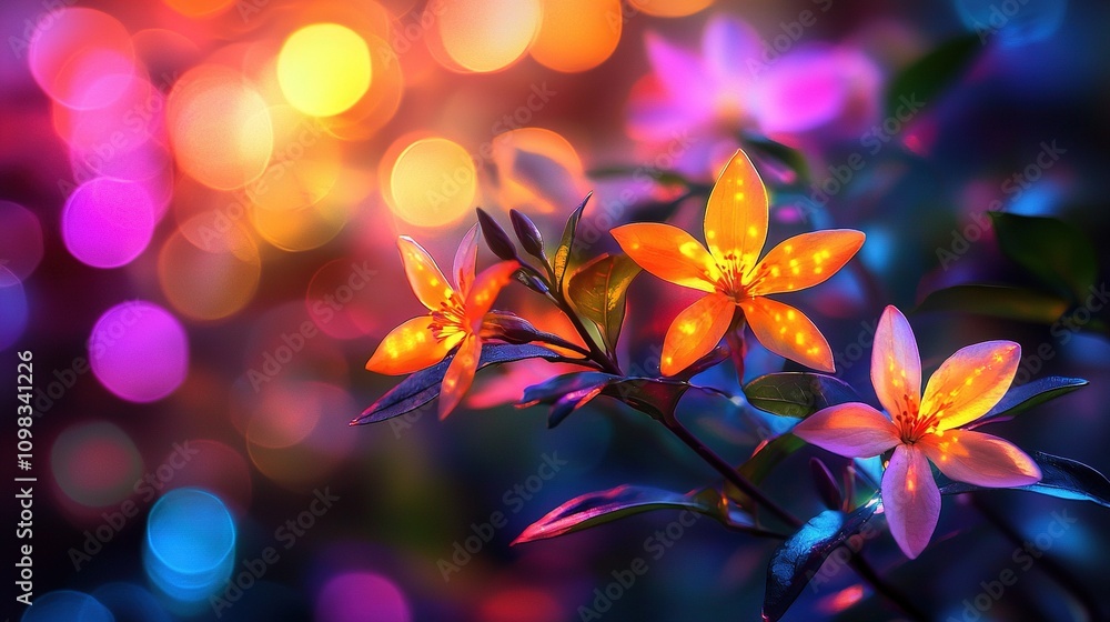 Poster a focused image of a flower on a branch against a backdrop of hazy, diffused light