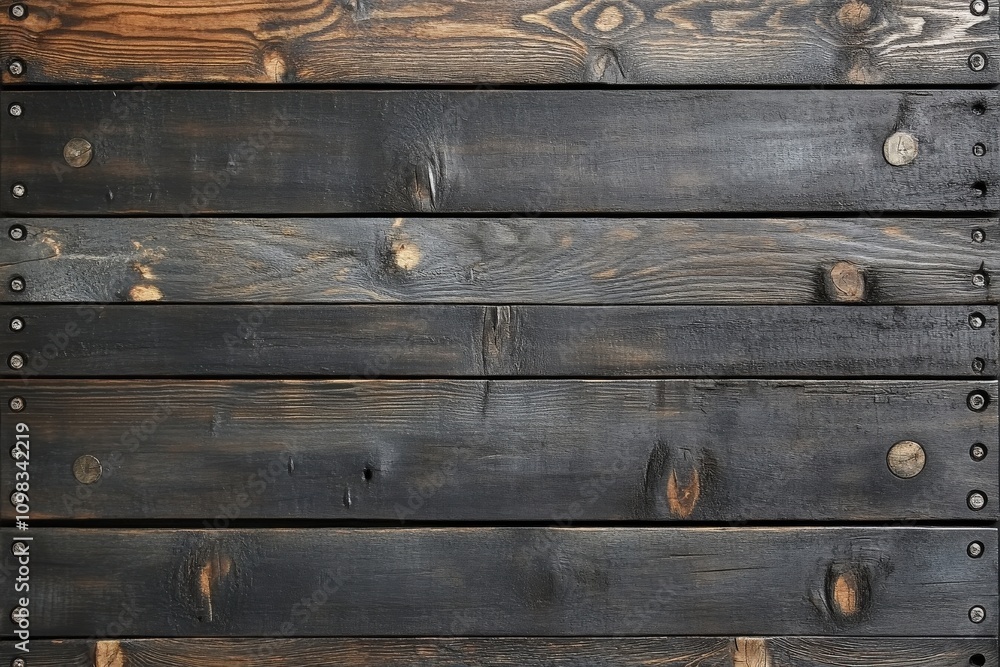 Poster close-up of a rustic wooden wall with dark tones and visible grain patterns.