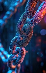 Close-up view of a blockchain, showcasing digital links and vibrant colors.