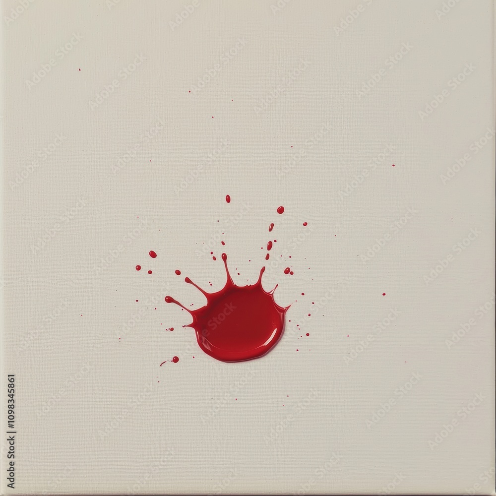 Poster a realistic close-up of a drop of red paint falling onto a canvas, the splash creating a dynamic bur