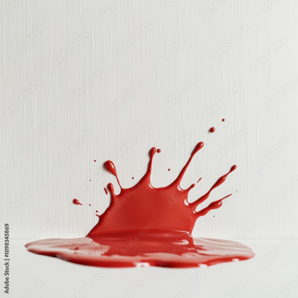 Poster a realistic close-up of a drop of red paint falling onto a canvas, the splash creating a dynamic bur