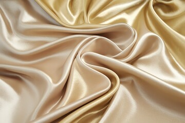 Fototapeta premium A close-up view of flowing, silky fabric in varying shades of beige and gold.