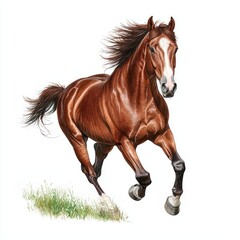 Fototapeta premium A realistic image of a horse galloping through a grassy field, its muscles and flowing mane rendered with lifelike precision