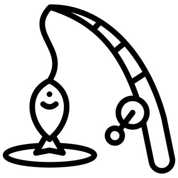 fishing rod catching fish black outline clip art preview