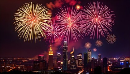 Fototapeta premium Fireworks over a city night.