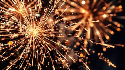 Fototapeta premium Close-up of fireworks explosion with sparks and lights, fireworks, spark